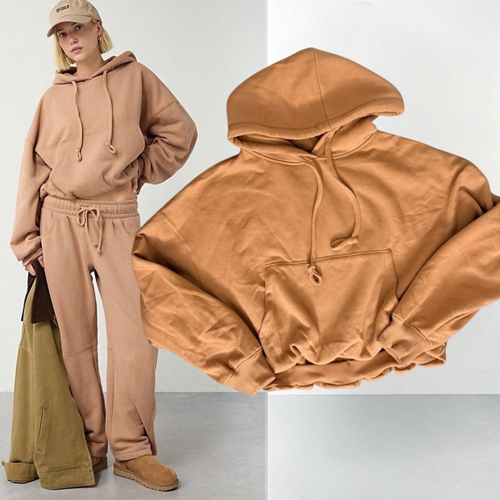 Urban Outfitters Out From Under Cropped Hoodie Sweatshirt Tan Brown Small
